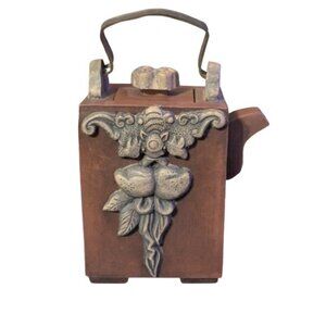 Yixing Zisha Clay Rectangle Scroll Work Teapot